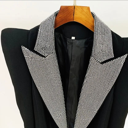 Stylish blazer Peak Shoulder Strass Diamonds Beaded