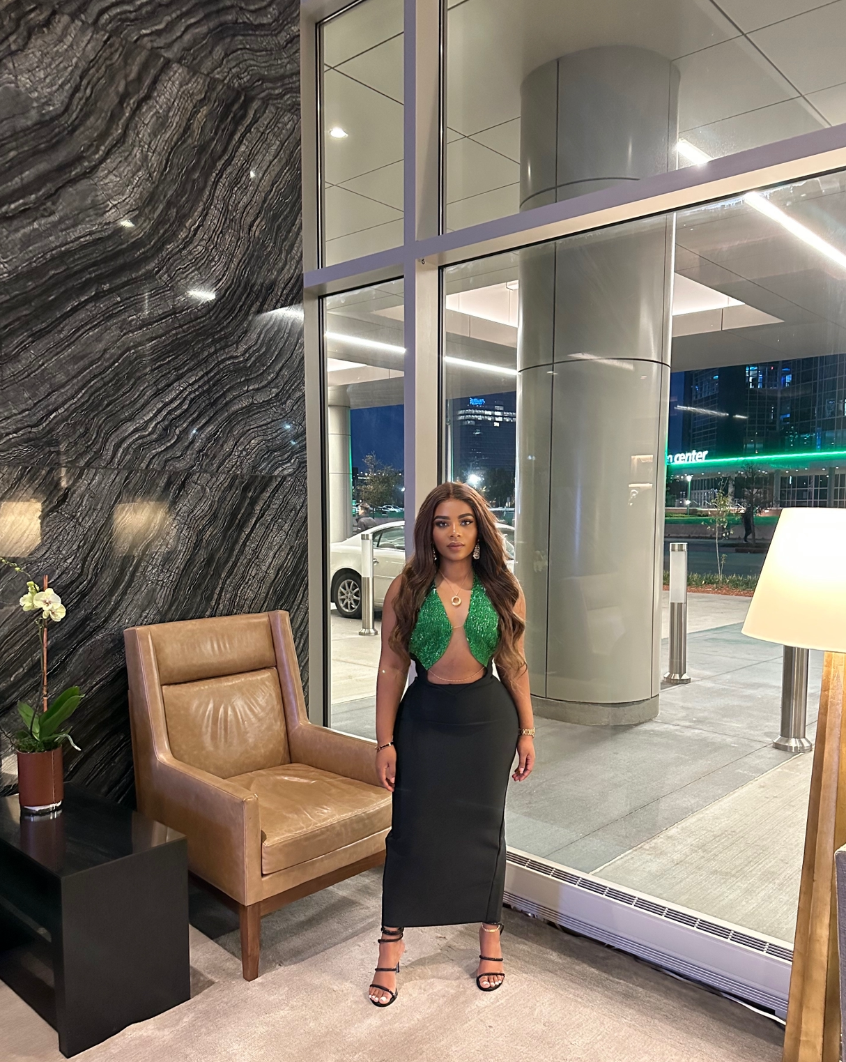 V Neck Halter Green Bodycon Elegant Sleeveless Dress