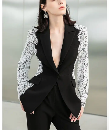 Contrasting Lace Patchwork Blazer