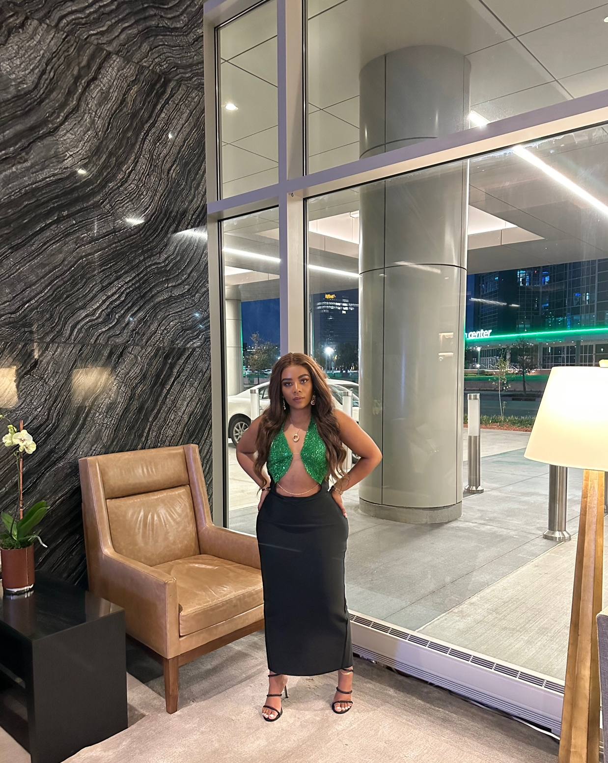 V Neck Halter Green Bodycon Elegant Sleeveless Dress