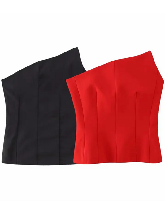 Red & Black Off Shoulder Back Less Sexy Tops Traf