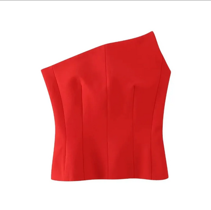 Red & Black Off Shoulder Back Less Sexy Tops Traf