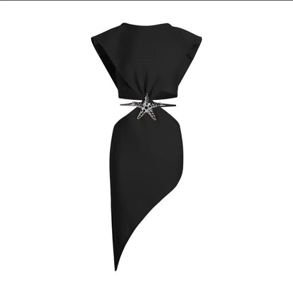 Diamond Starfish Belt Hollow Asymmetric Bandage Dress