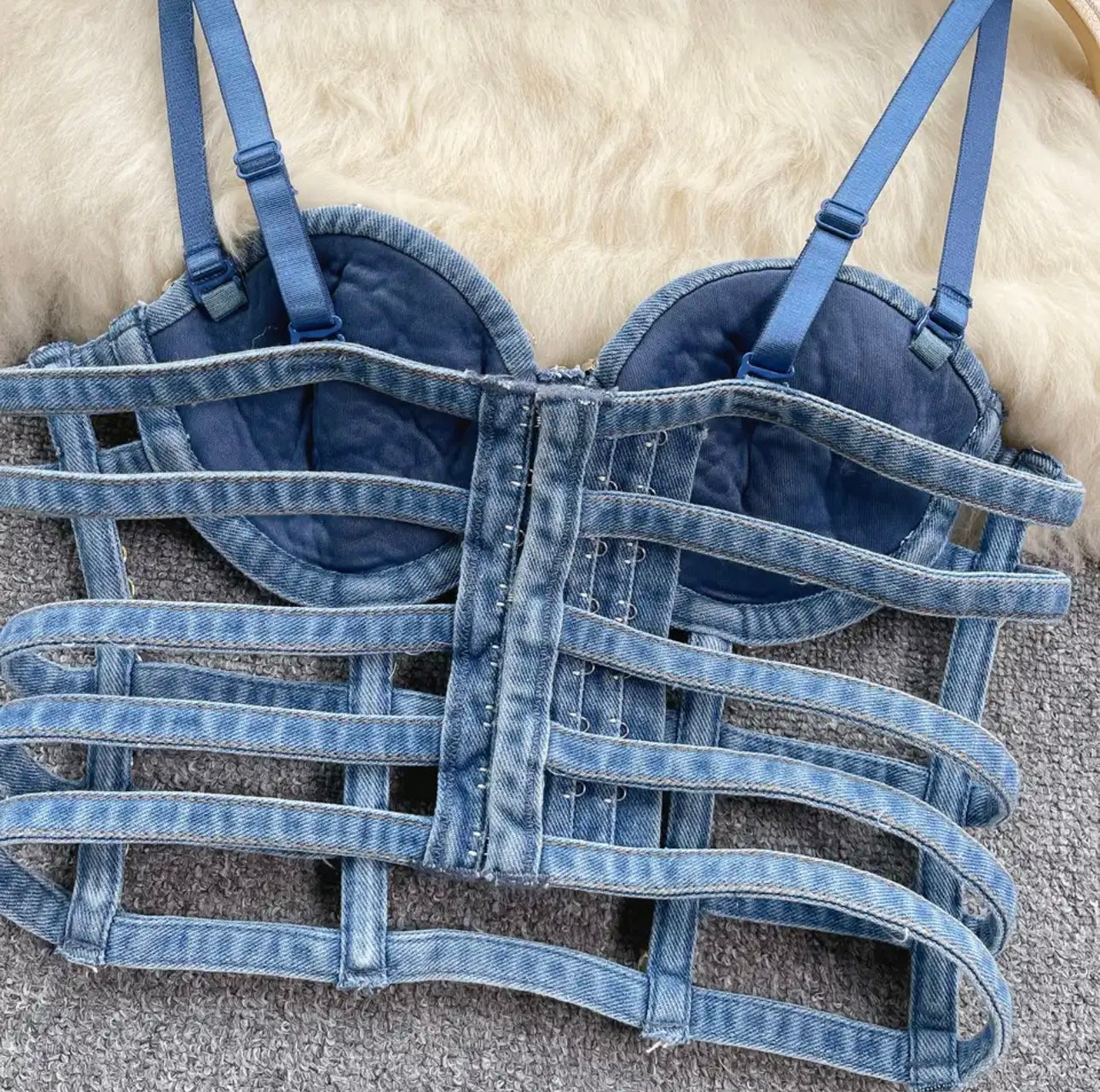 Streetwear Diamonds Denim Vest Female Bra Sleeveless