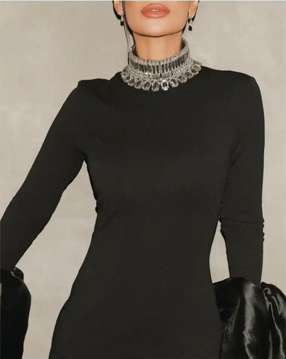 Dress Women Long Sleeve Shinning Crystal Bodycon Bandage Long