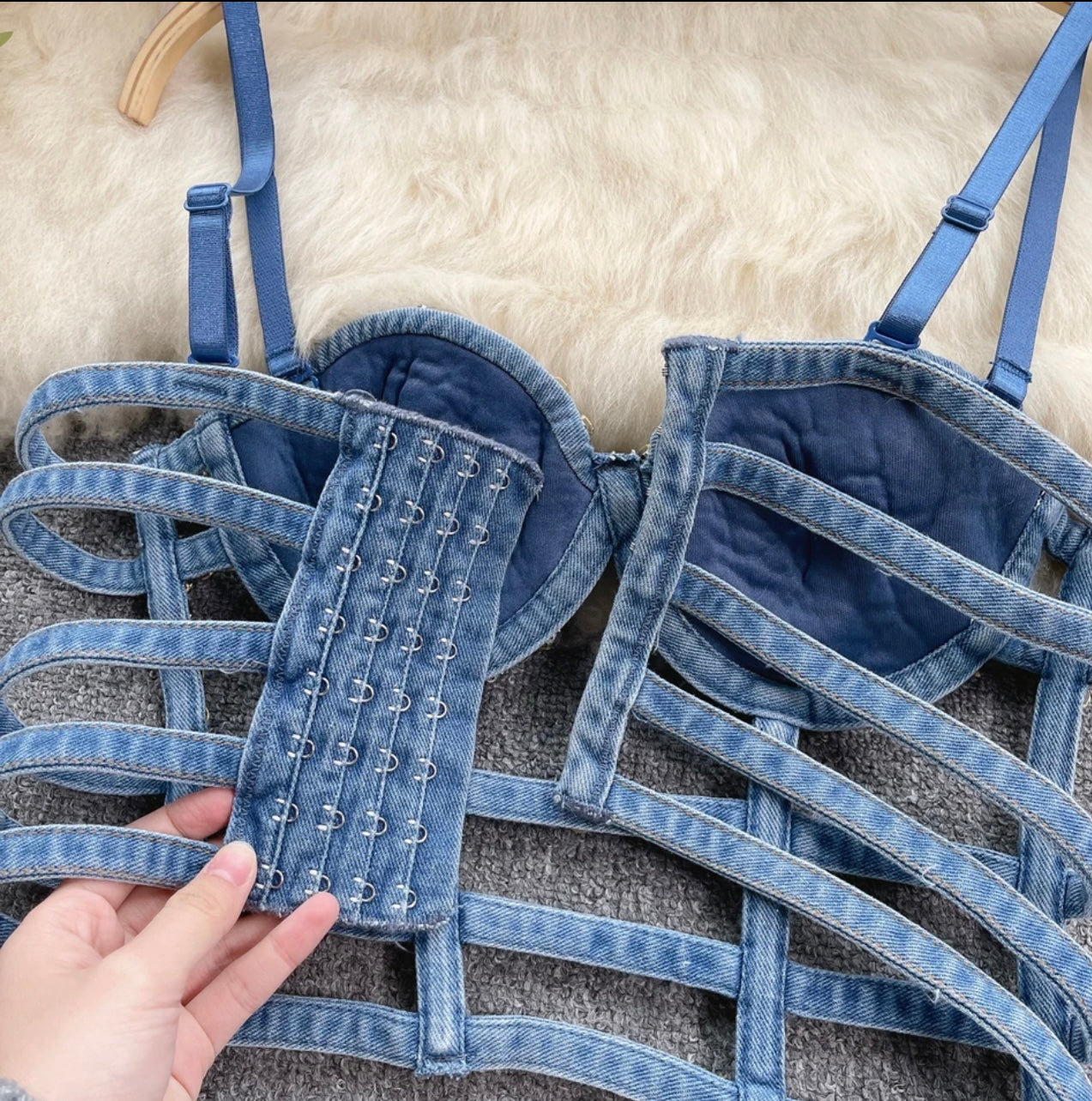 Streetwear Diamonds Denim Vest Female Bra Sleeveless