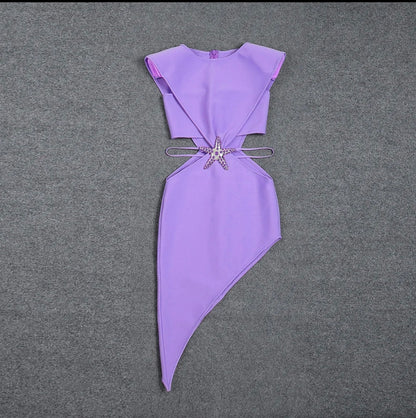 Diamond Starfish Belt Hollow Asymmetric Bandage Dress