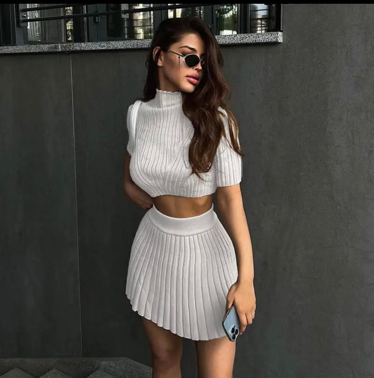 Knitted Skirt Two Piece Set