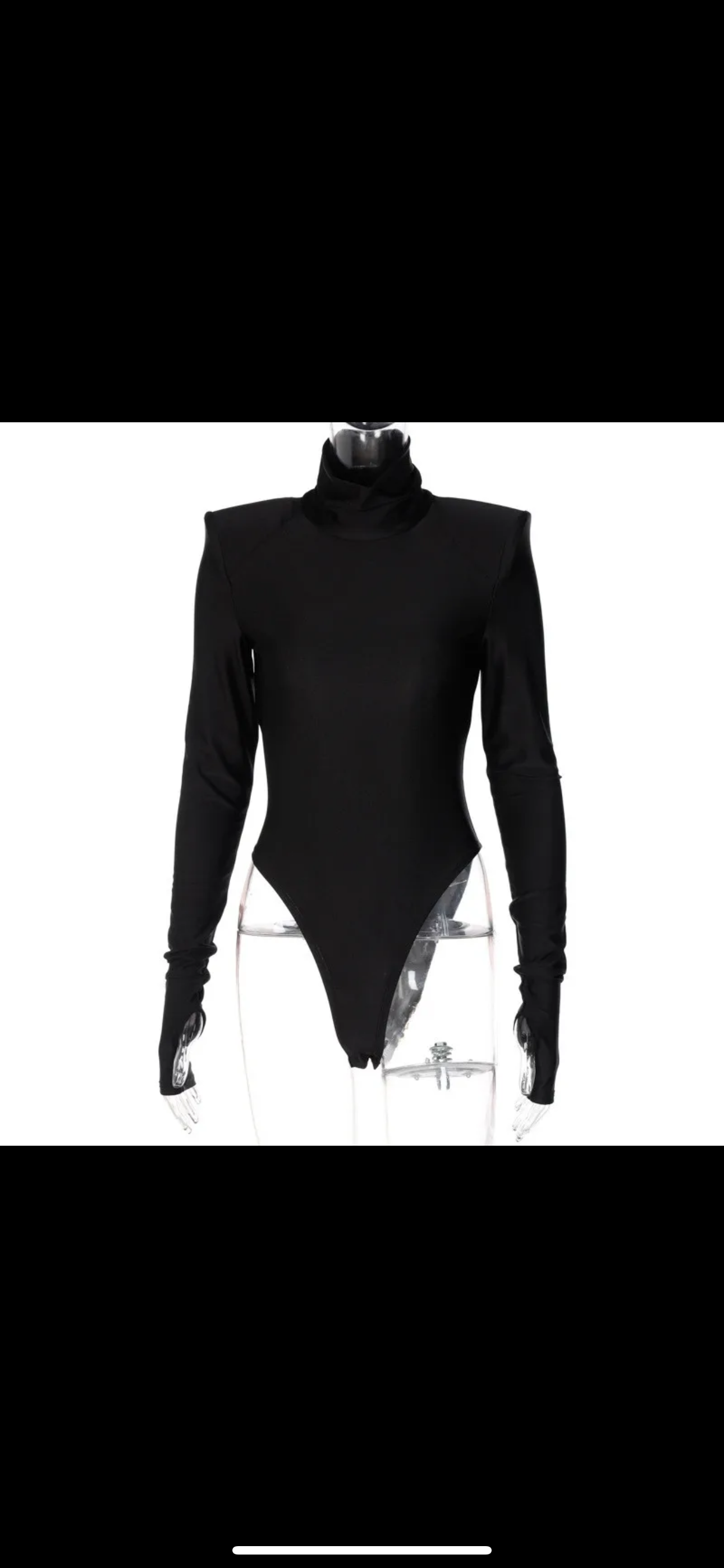 Solid Satin Long Sleeves With Shoulder Pads Turtleneck